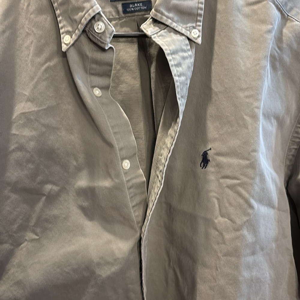 Polo Ralph Lauren Mens Shirt LG Button Down Khaki Tan Cotton Blake Long Sleeve - Picture 2 of 4